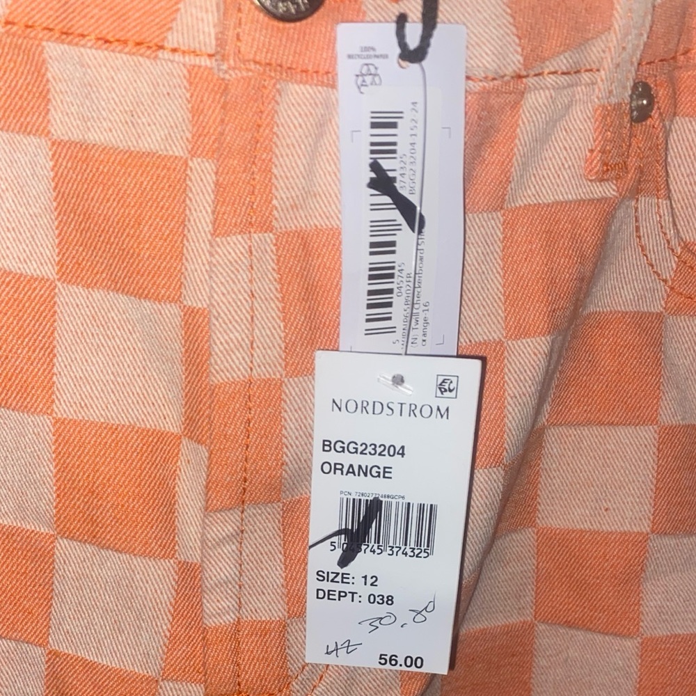 Nasty Gal Checkerboard High Waist Shorts in Orange and Off White From Nordstrom - Picture 7 of 9